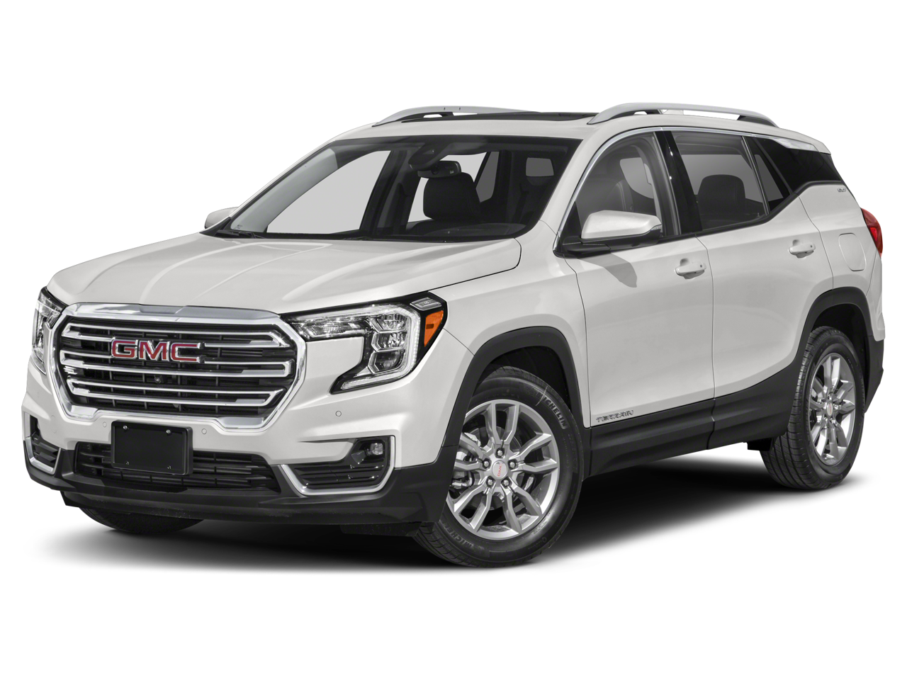 2024 GMC Terrain Denali in Summit White — front three-quarter view